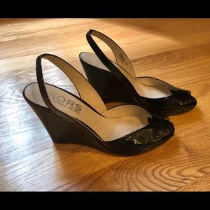 Michael Kors Black Patent Peep Toe Sling Back